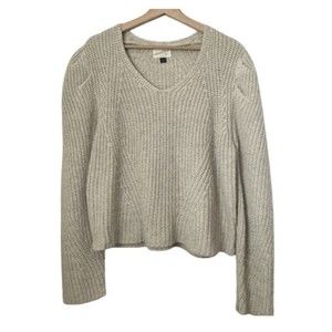 Universal Thread Sweater Womens Khaki Tan Chunky Knit Puff Sleeve V Neck Size XL